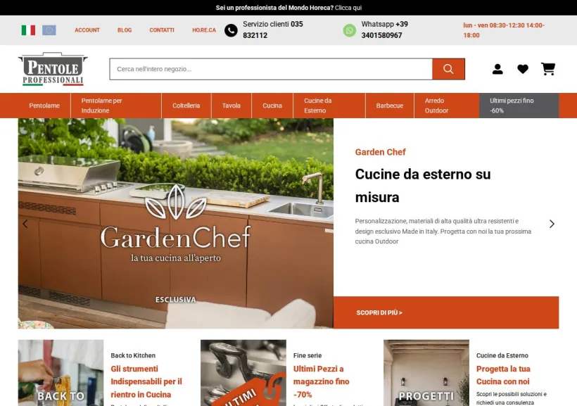 Schermata della pagina offerta di Pentole Professionali