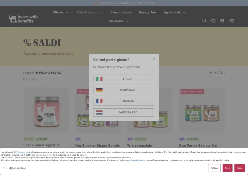 Schermata della pagina offerta di Bears with Benefits