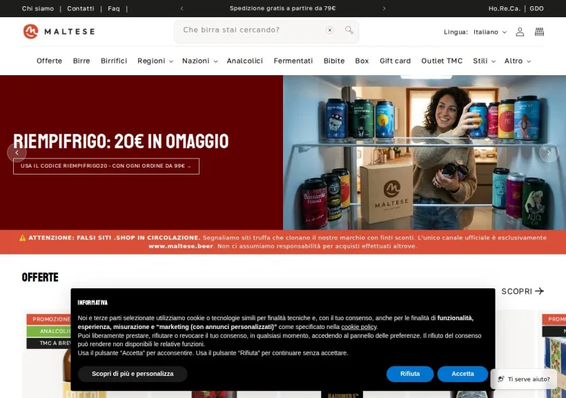Schermata della pagina offerta di Maltese
