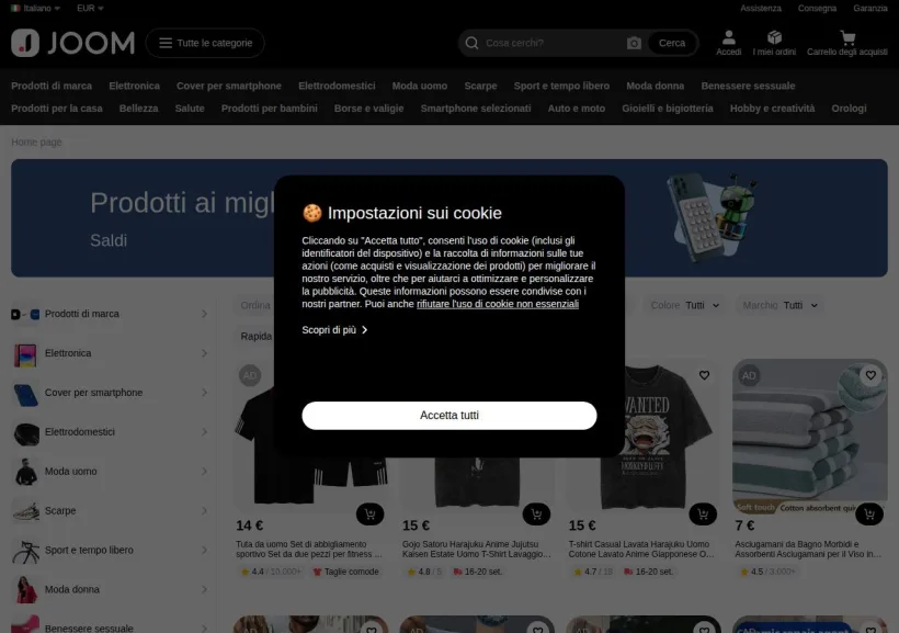 Schermata della pagina offerta di Joom