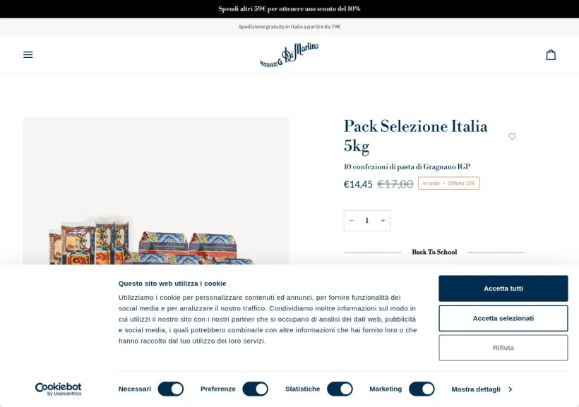 Schermata della pagina offerta di Pasta di Martino