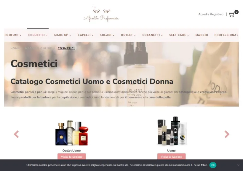 Schermata della pagina offerta di Afrodite Profumeria