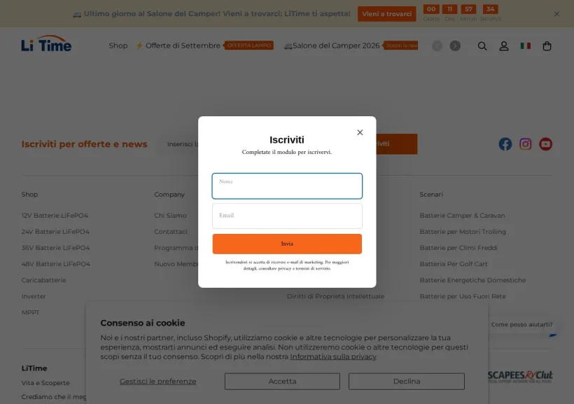 Schermata della pagina offerta di LiTime