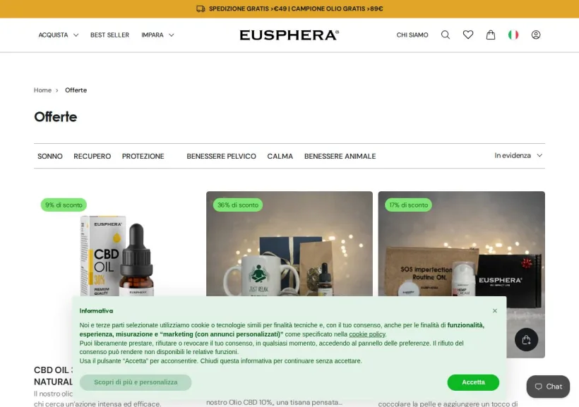 Schermata della pagina offerta di Eusphera