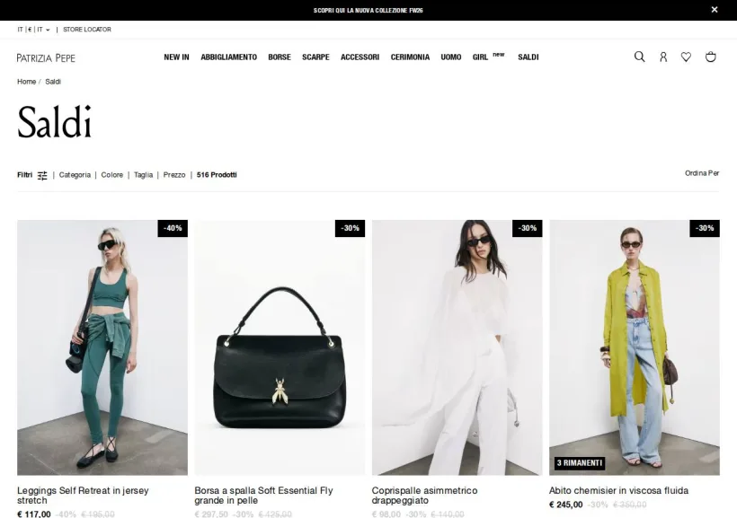 Schermata della pagina offerta di Patrizia Pepe