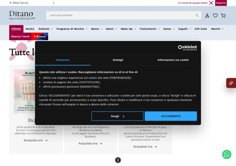 Schermata della pagina offerta di Ditano Profumeria