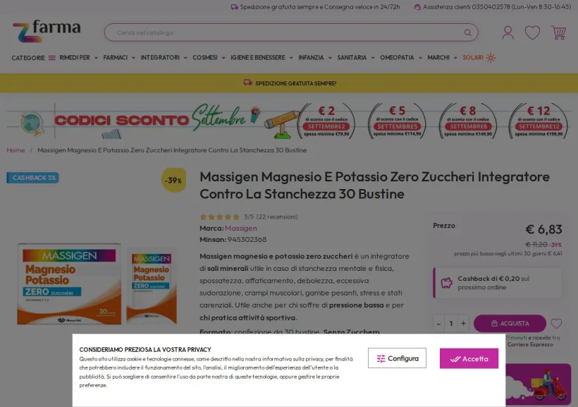 Schermata della pagina offerta di ZFARMA