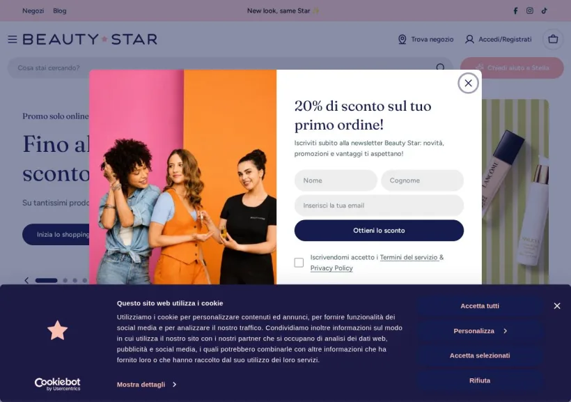Schermata della pagina offerta di Beauty Star