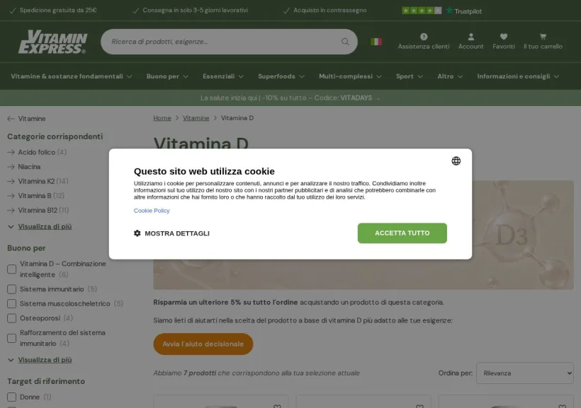 Schermata della pagina offerta di Vitamin Express