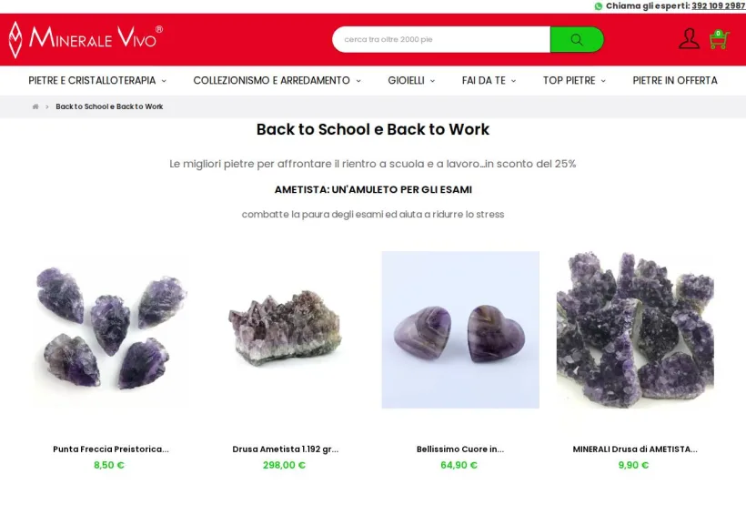 Schermata della pagina offerta di Minerale Vivo
