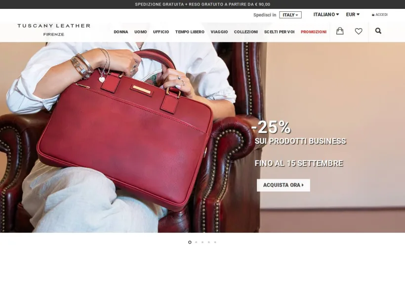 Schermata della pagina offerta di Tuscany Leather