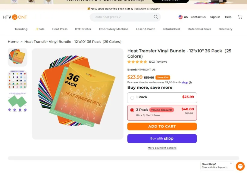 Schermata della pagina offerta di HTVRont
