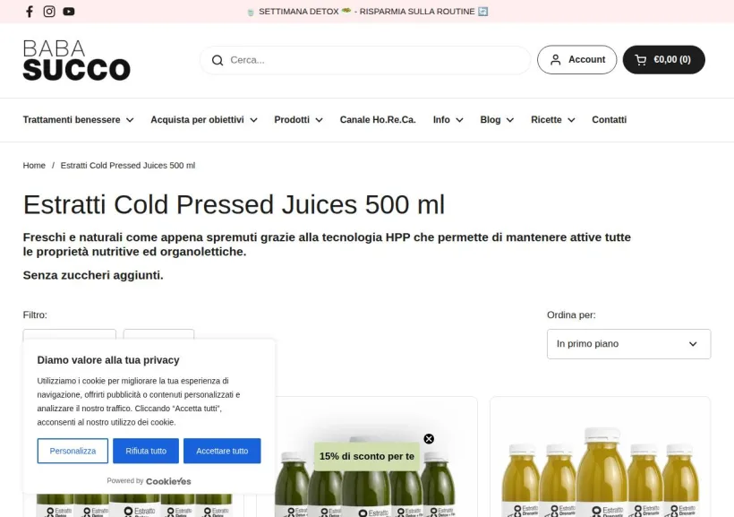 Schermata della pagina offerta di Babasucco