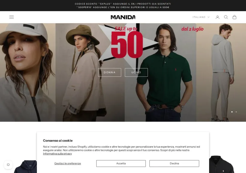 Schermata della pagina offerta di Manida