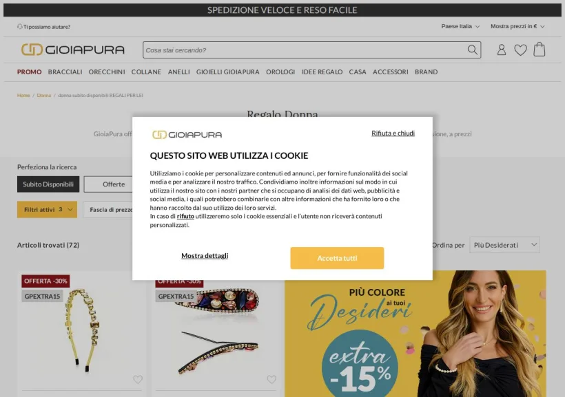 Schermata della pagina offerta di GioiaPura