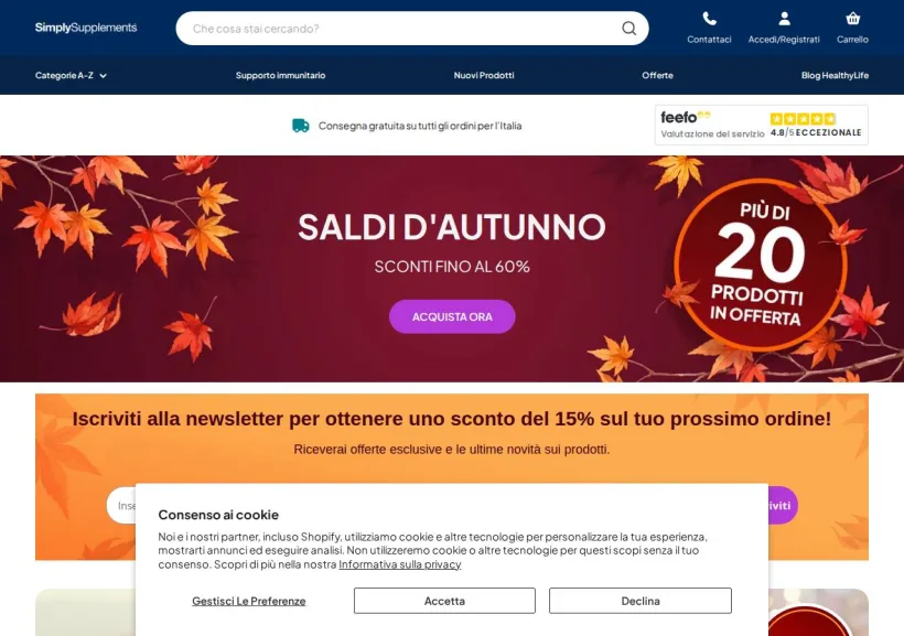 Schermata della pagina offerta di Simply Supplements