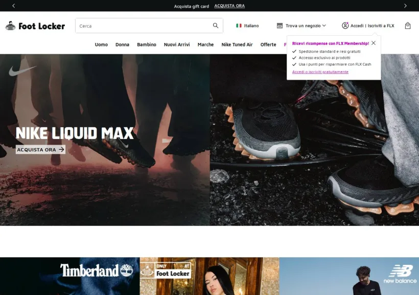 Schermata della pagina offerta di Foot Locker