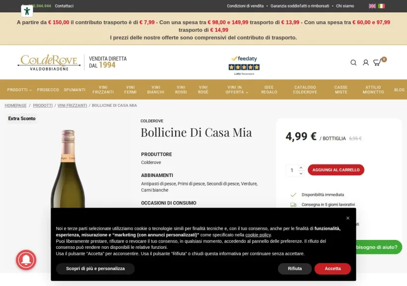 Schermata della pagina offerta di Colderove