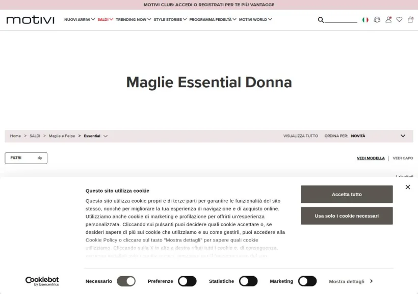 Schermata della pagina offerta di Motivi