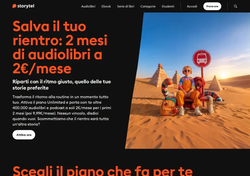 Schermata della pagina offerta di Storytel