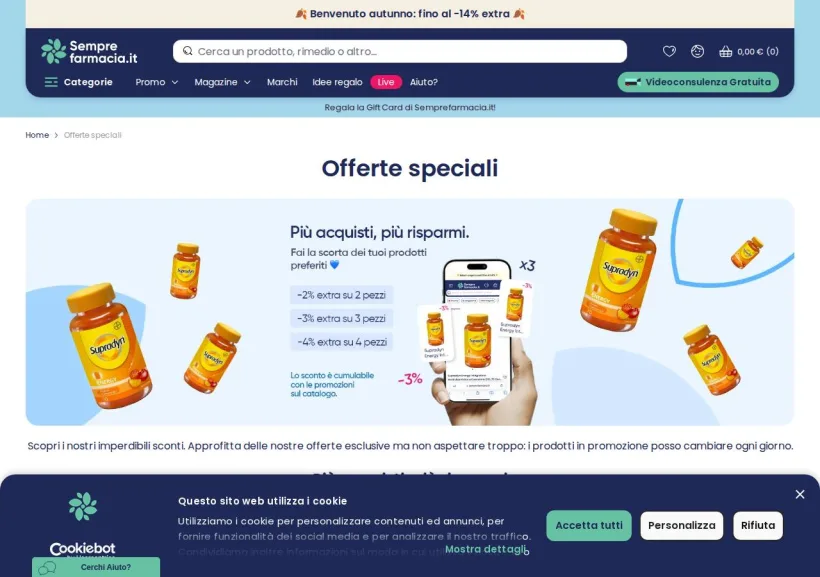Schermata della pagina offerta di Semprefarmacia