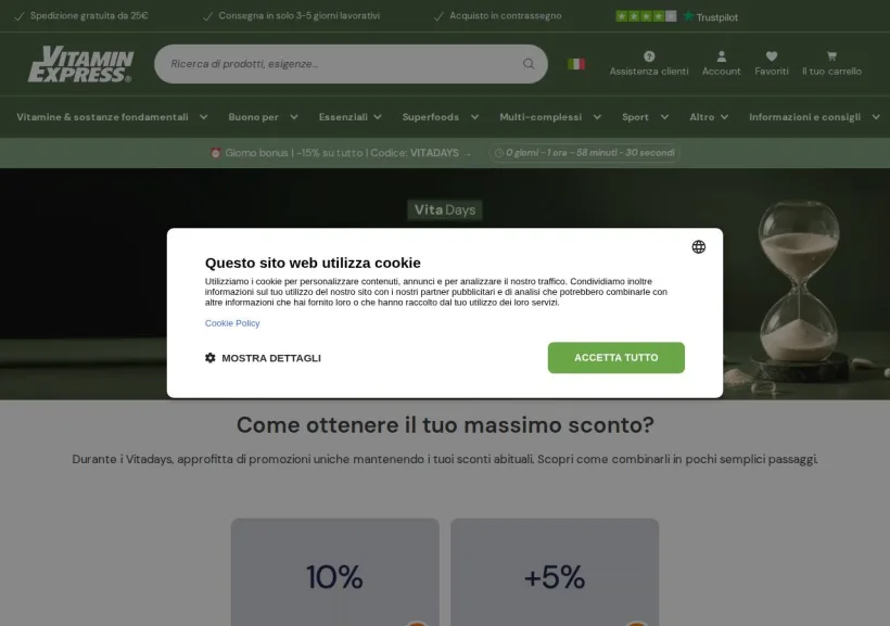 Schermata della pagina offerta di Vitamin Express