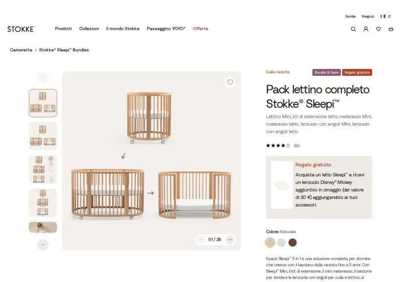 Schermata della pagina offerta di Stokke