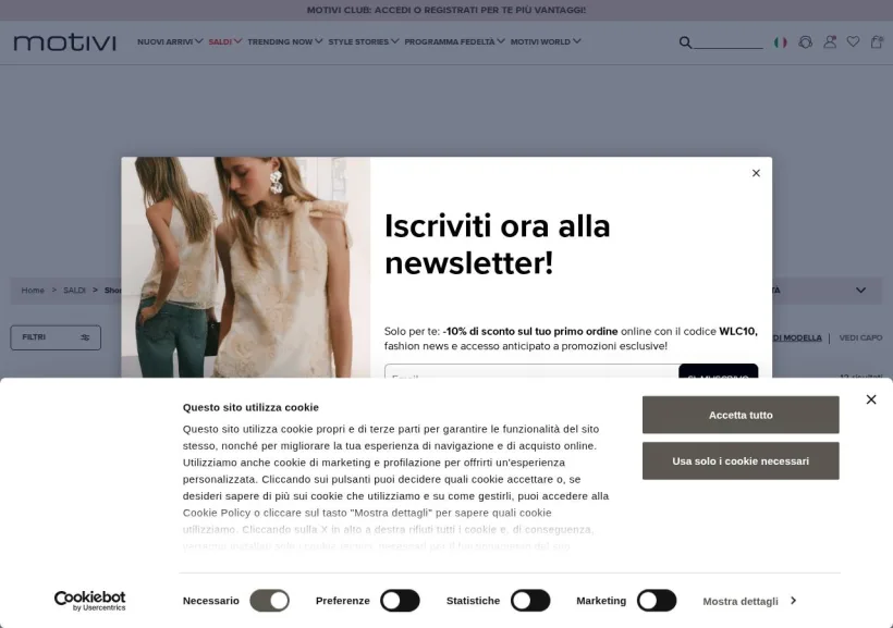 Schermata della pagina offerta di Motivi