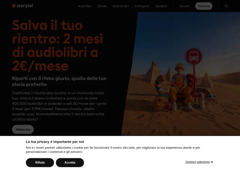 Schermata della pagina offerta di Storytel