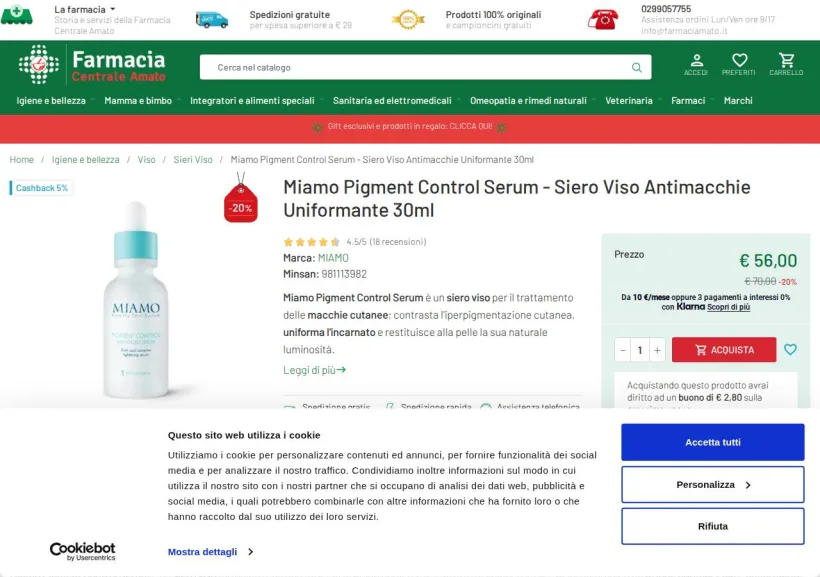 Schermata della pagina offerta di Farmacia Amato