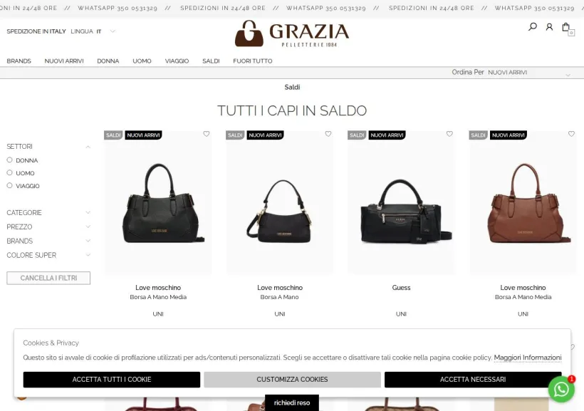 Schermata della pagina offerta di Grazia Pelletterie