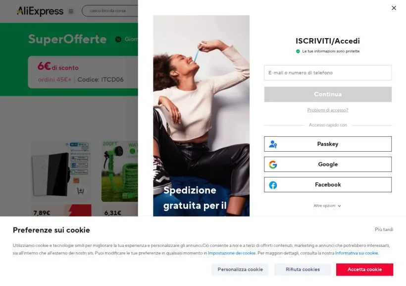 Schermata della pagina offerta di AliExpress