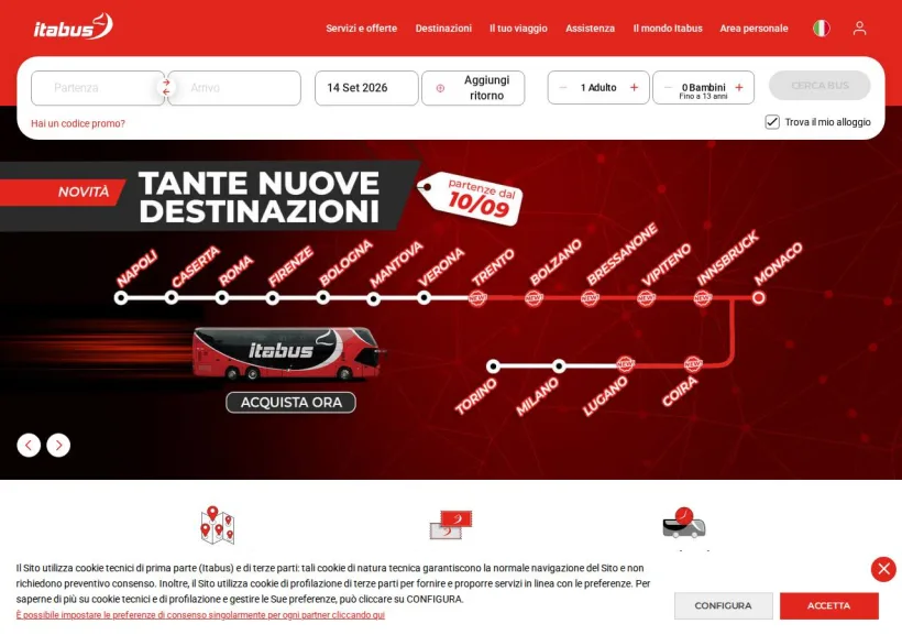 Schermata della pagina offerta di Itabus