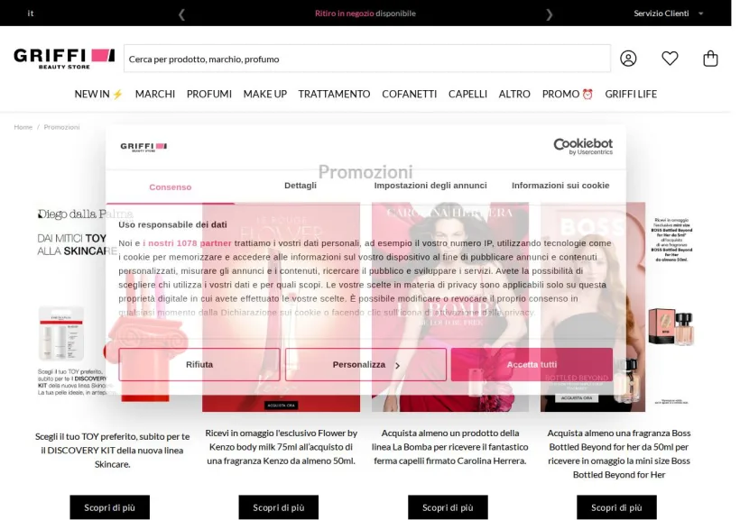 Schermata della pagina offerta di Griffi
