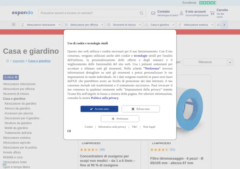 Schermata della pagina offerta di Expondo