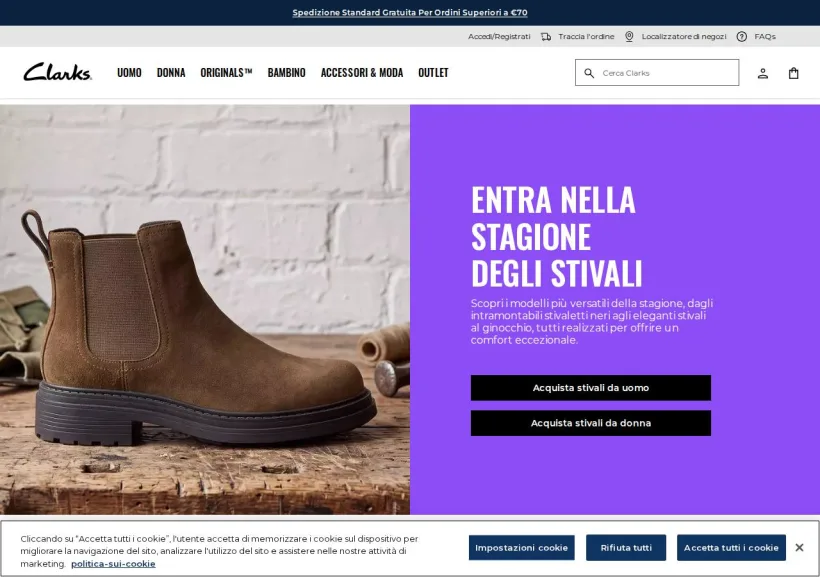 Schermata della pagina offerta di Clarks