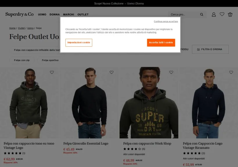 Schermata della pagina offerta di Superdry