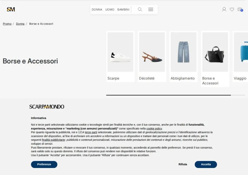 Schermata della pagina offerta di Scarpamondo