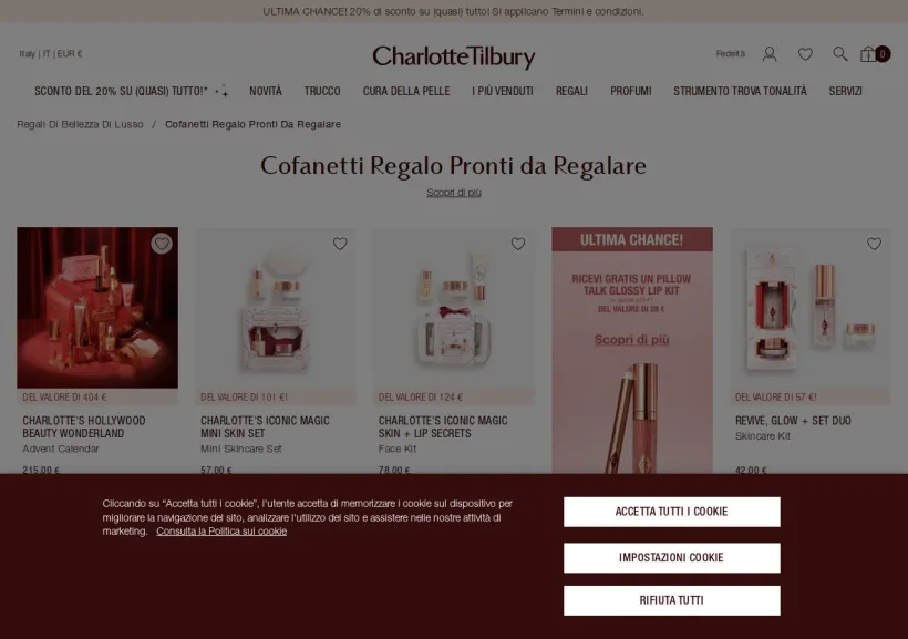 Schermata della pagina offerta di Charlotte Tilbury