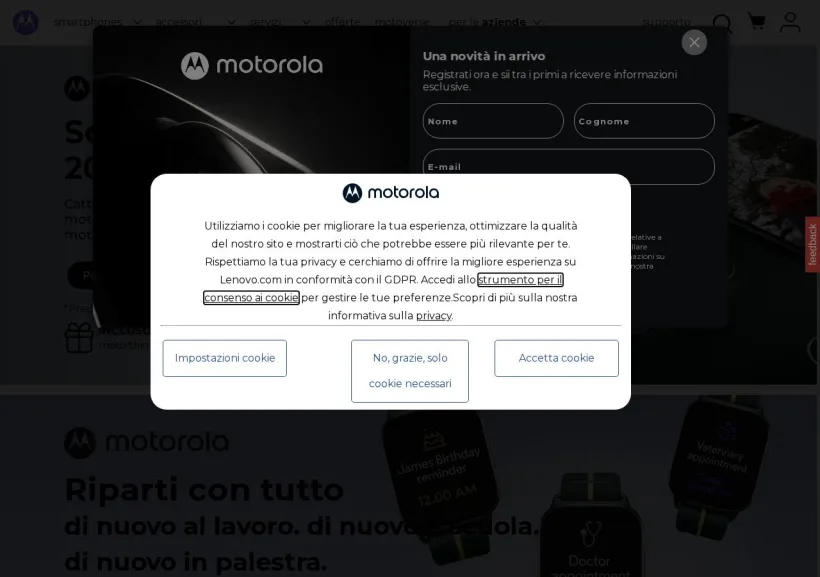 Schermata della pagina offerta di Motorola