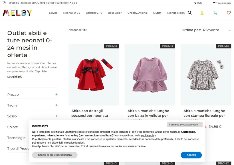 Schermata della pagina offerta di Melby