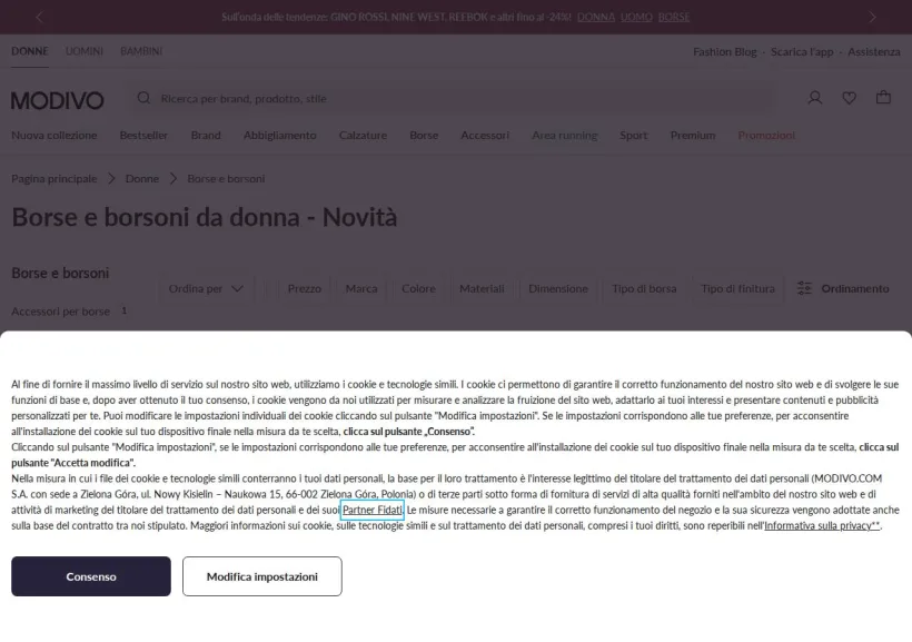 Schermata della pagina offerta di Modivo