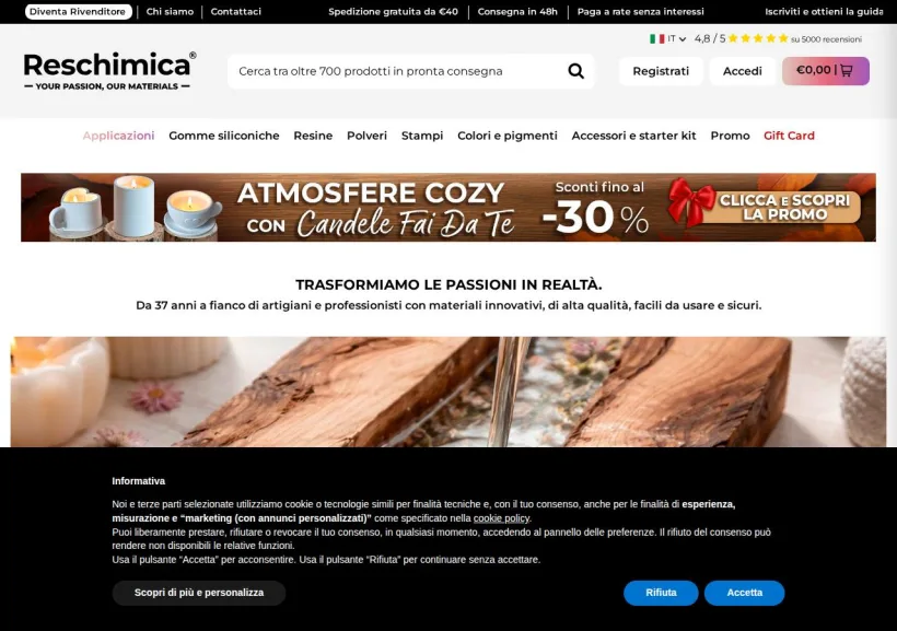 Schermata della pagina offerta di Reschimica