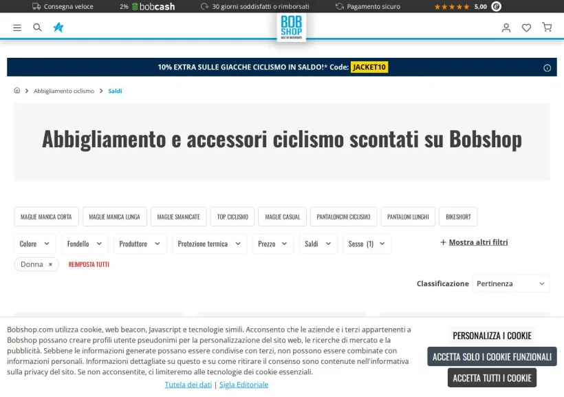 Schermata della pagina offerta di Bobshop