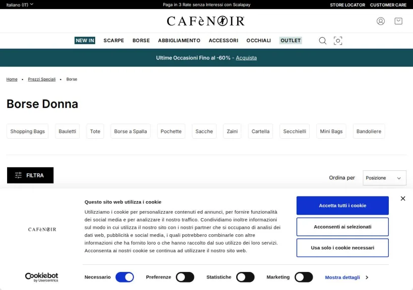 Schermata della pagina offerta di CafèNoir 
