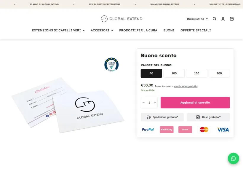 Schermata della pagina offerta di Global Extend