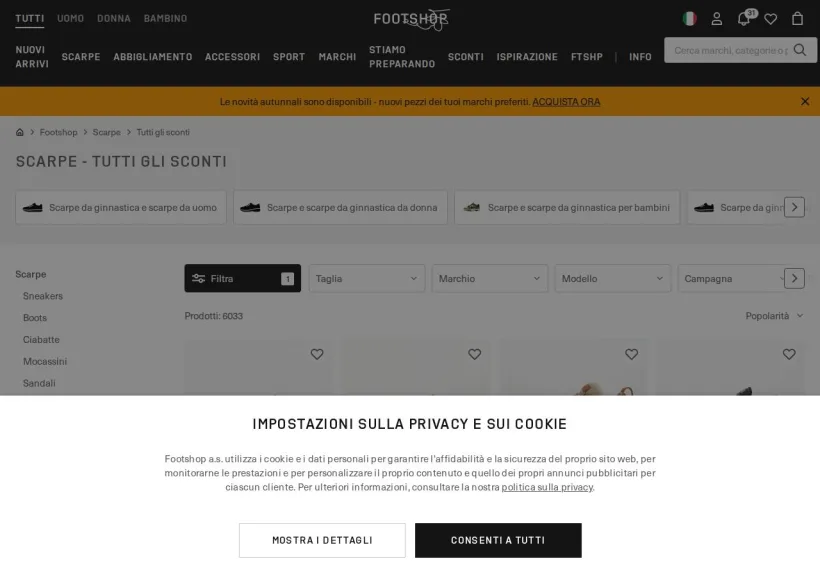 Schermata della pagina offerta di Footshop