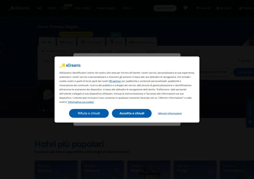 Schermata della pagina offerta di eDreams