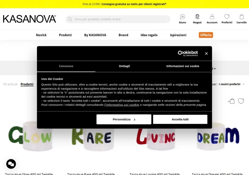 Schermata della pagina offerta di Kasanova