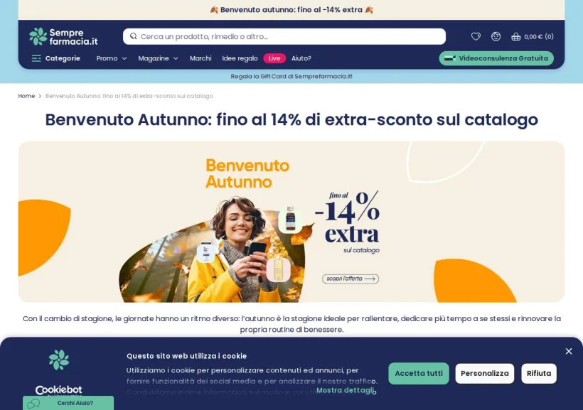 Schermata della pagina offerta di Semprefarmacia